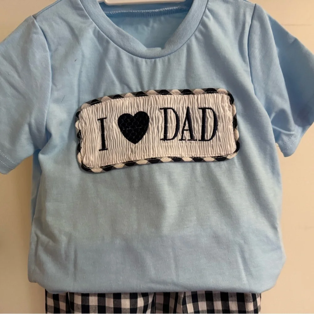 New Smocked I Love Dad Short Set - Size 18-24 months